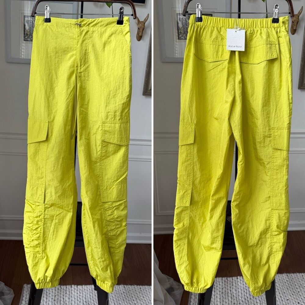 NWT Skylar Rose Bright Yellow Parachute Cargo Pants XS